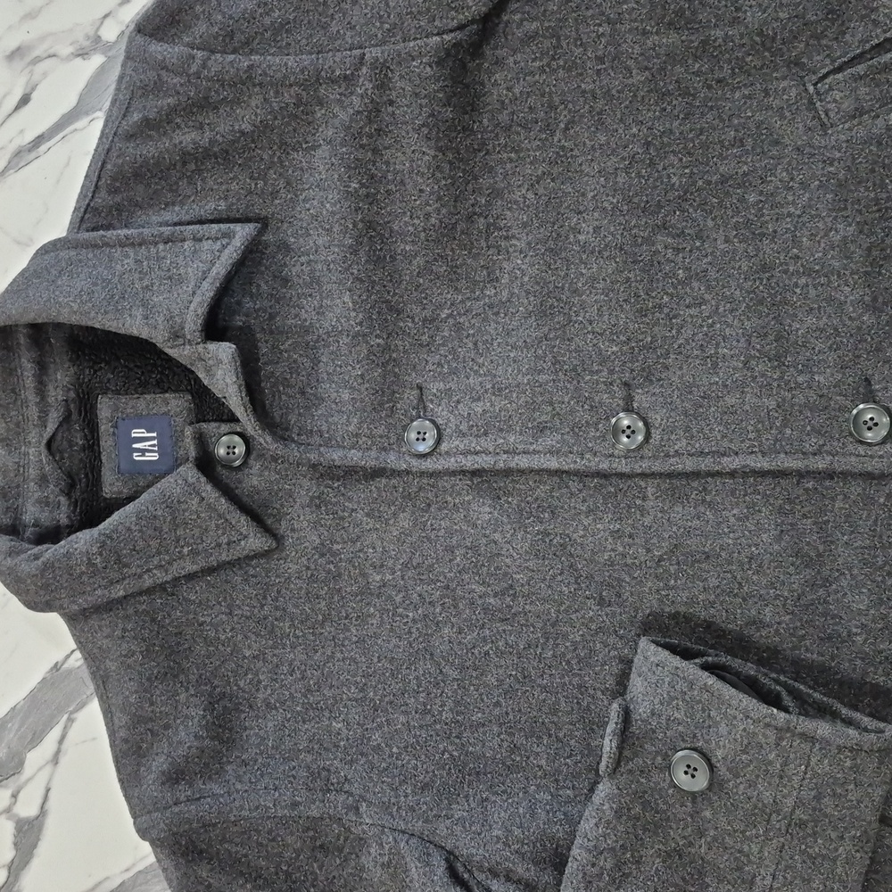 GAP Heavyweight Wool Blend Car Coat Sherpa Lined Mens Medium Gray Overcoat